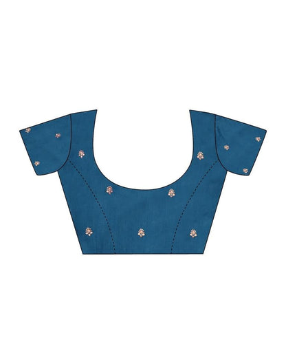 Sea Blue Chiffon Embroidery Saree