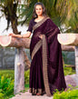 Wine Chiffon Embroidery Saree