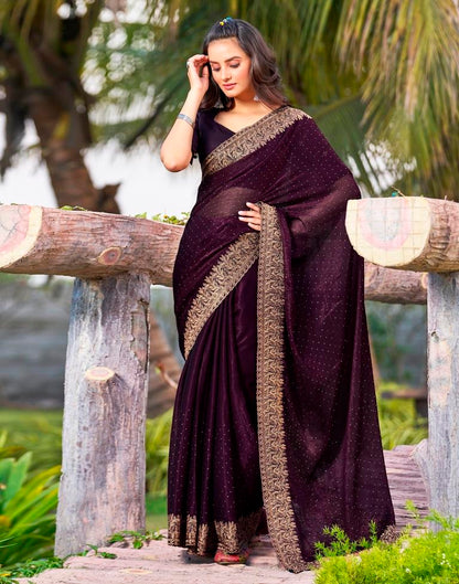 Wine Chiffon Embroidery Saree