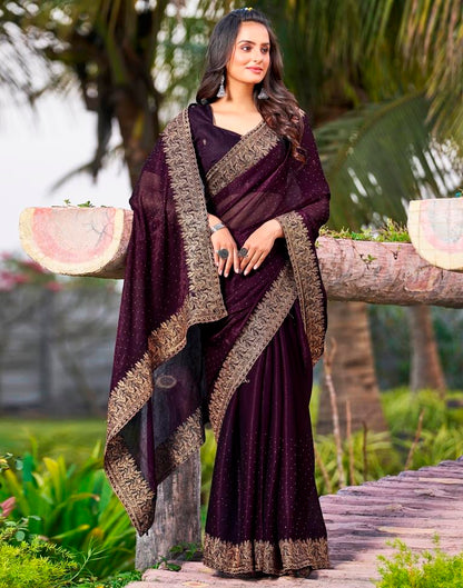 Wine Chiffon Embroidery Saree