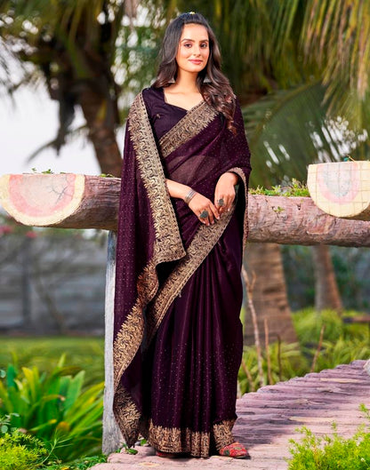 Wine Chiffon Embroidery Saree