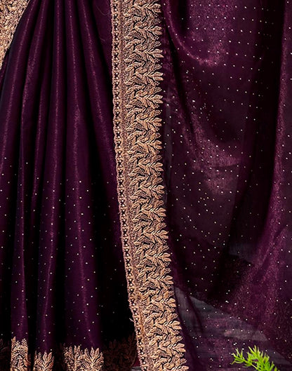 Wine Chiffon Embroidery Saree