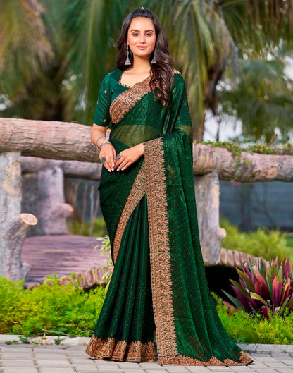 Bottle Green Chiffon Embroidery Saree
