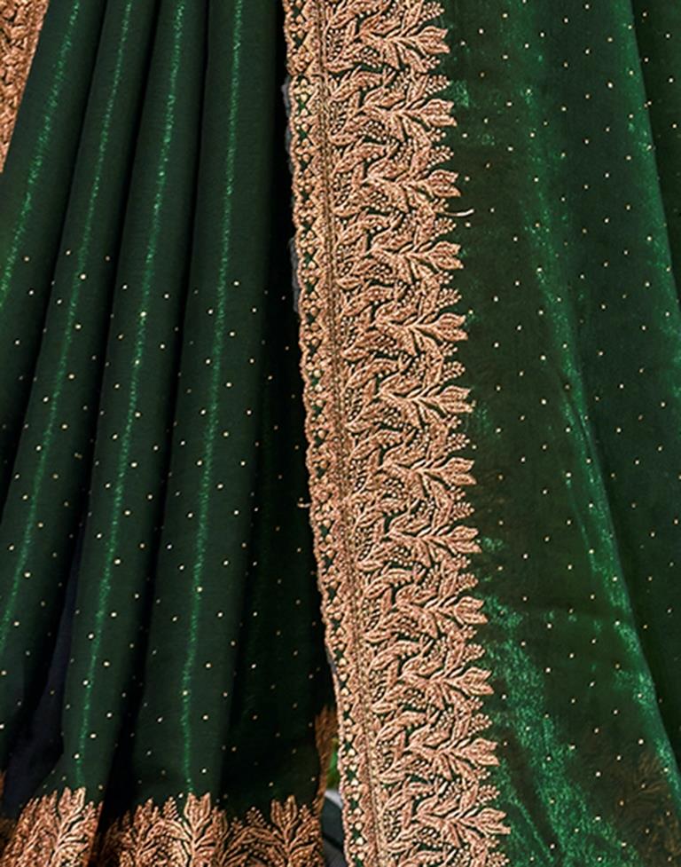 Bottle Green Chiffon Embroidery Saree