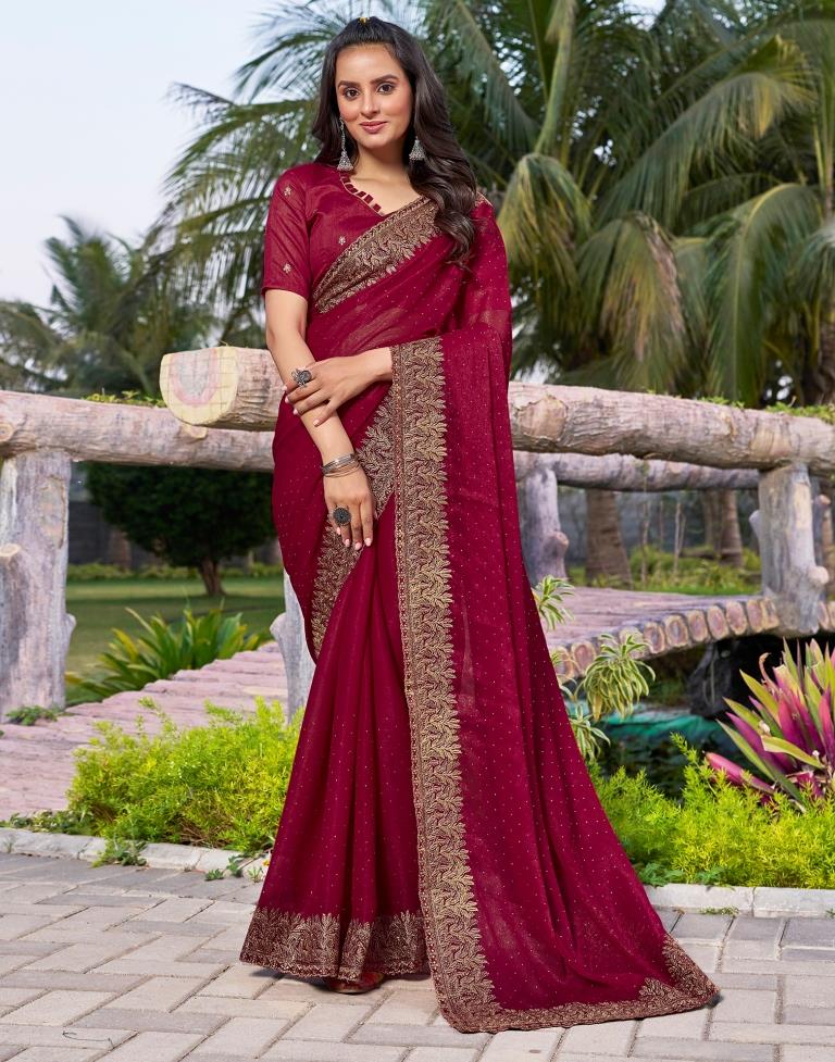 Dark Pink Chiffon Embroidery Saree