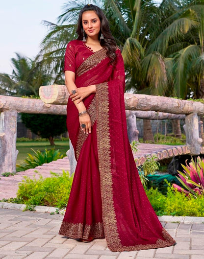 Dark Pink Chiffon Embroidery Saree