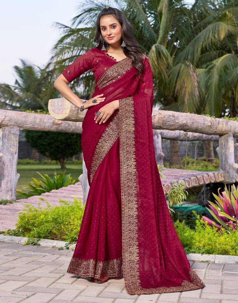 Dark Pink Chiffon Embroidery Saree