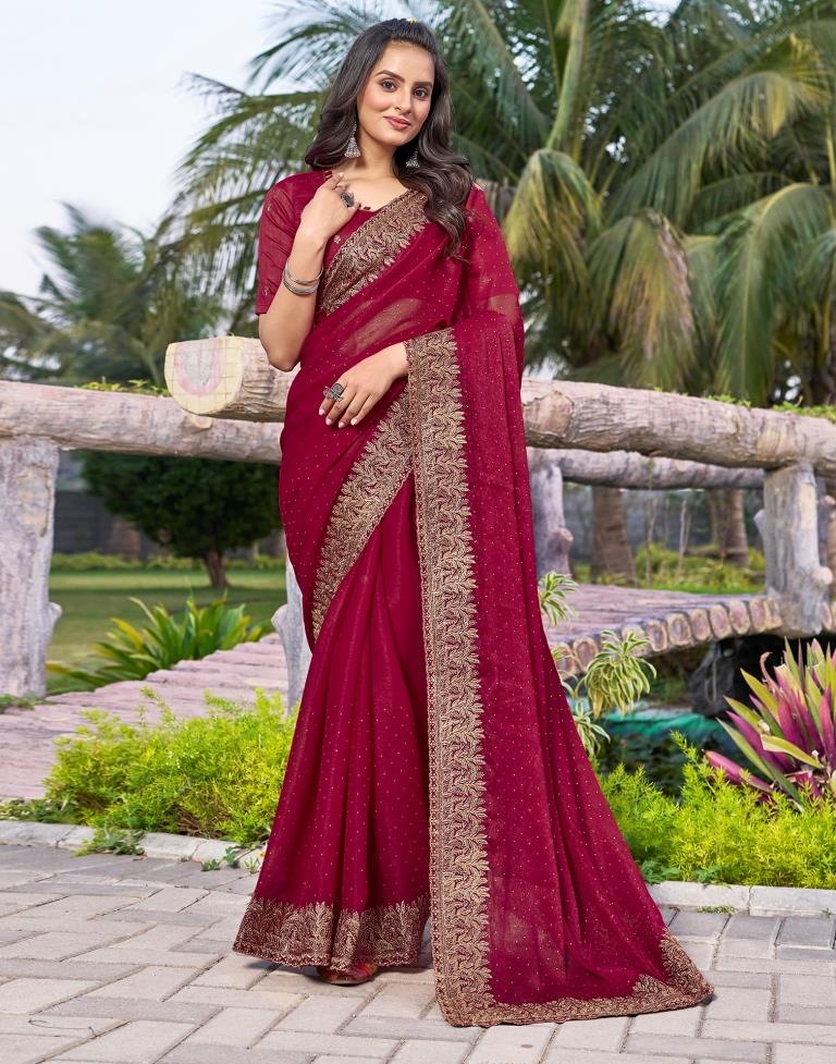 Dark Pink Chiffon Embroidery Saree