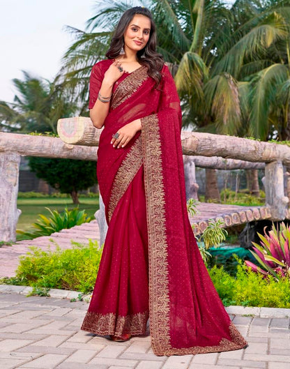 Dark Pink Chiffon Embroidery Saree