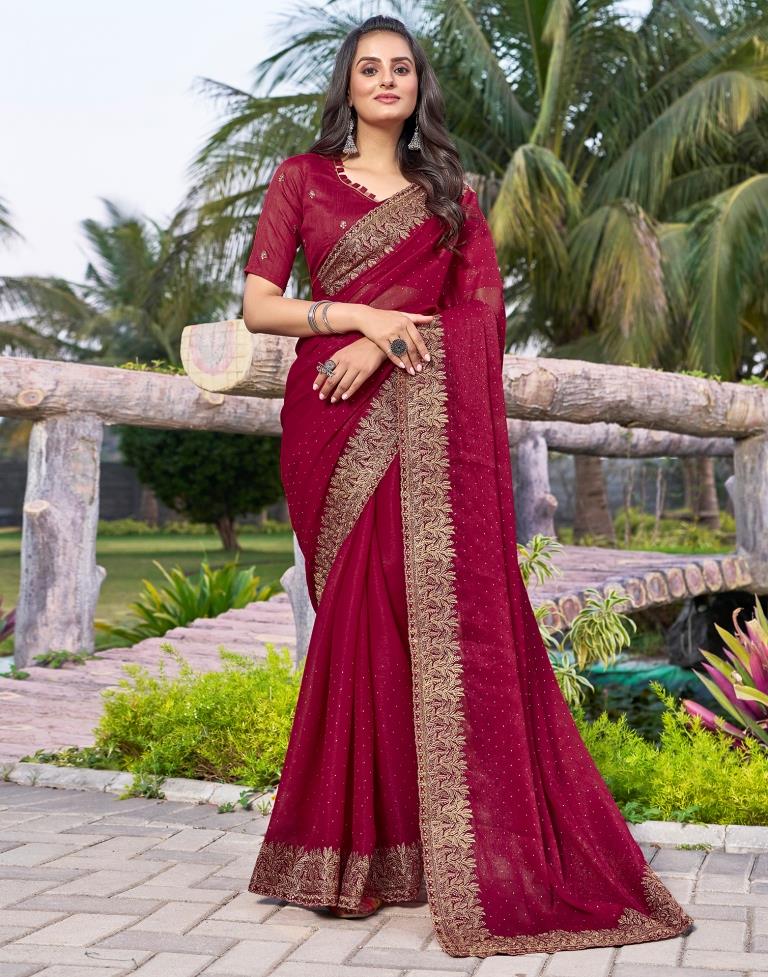 Dark Pink Chiffon Embroidery Saree