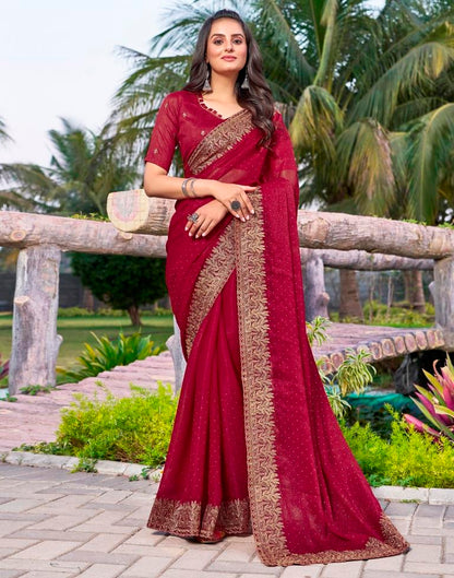 Dark Pink Chiffon Embroidery Saree