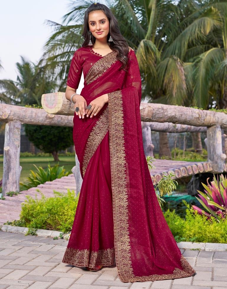 Dark Pink Chiffon Embroidery Saree