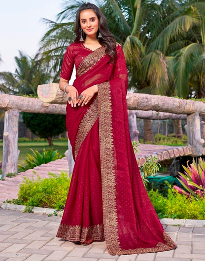 Dark Pink Chiffon Embroidery Saree