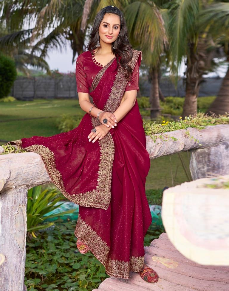 Dark Pink Chiffon Embroidery Saree