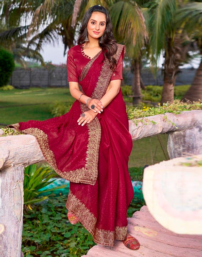 Dark Pink Chiffon Embroidery Saree
