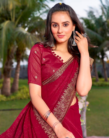 Dark Pink Chiffon Embroidery Saree