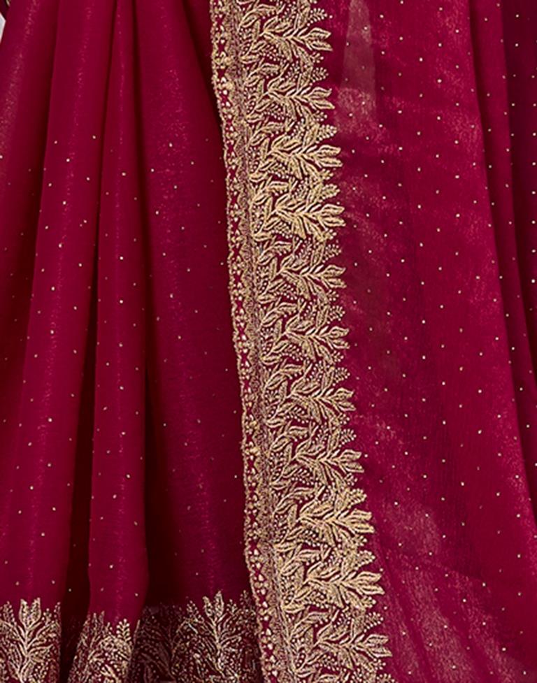 Dark Pink Chiffon Embroidery Saree