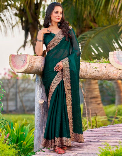 Rama Green Chiffon Embroidery Saree