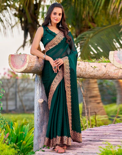 Rama Green Chiffon Embroidery Saree