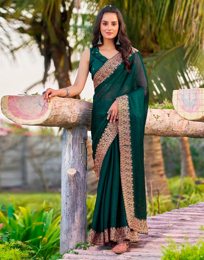 Rama Green Chiffon Embroidery Saree