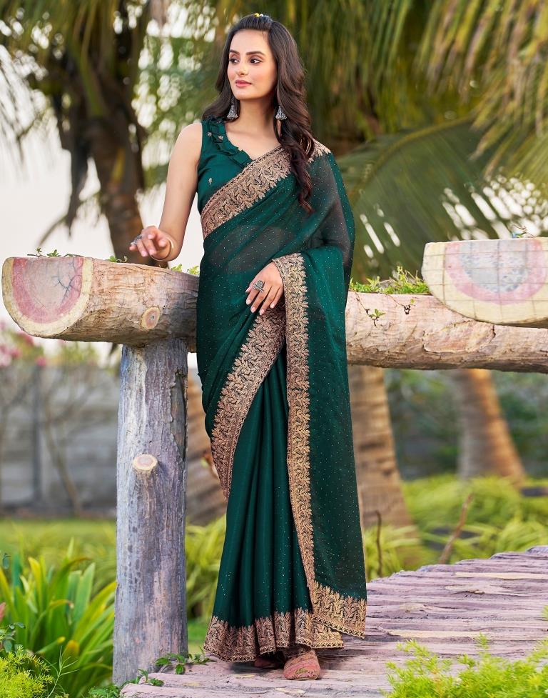 Rama Green Chiffon Embroidery Saree