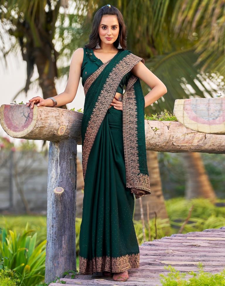 Rama Green Chiffon Embroidery Saree