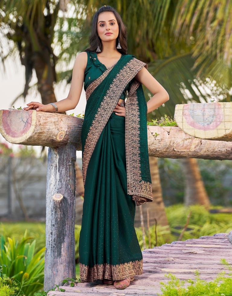 Rama Green Chiffon Embroidery Saree