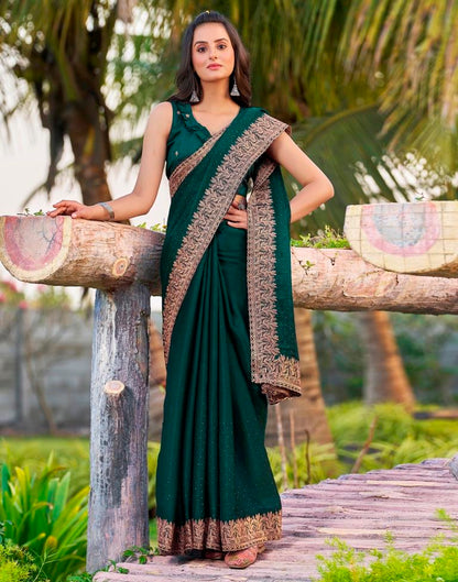 Rama Green Chiffon Embroidery Saree