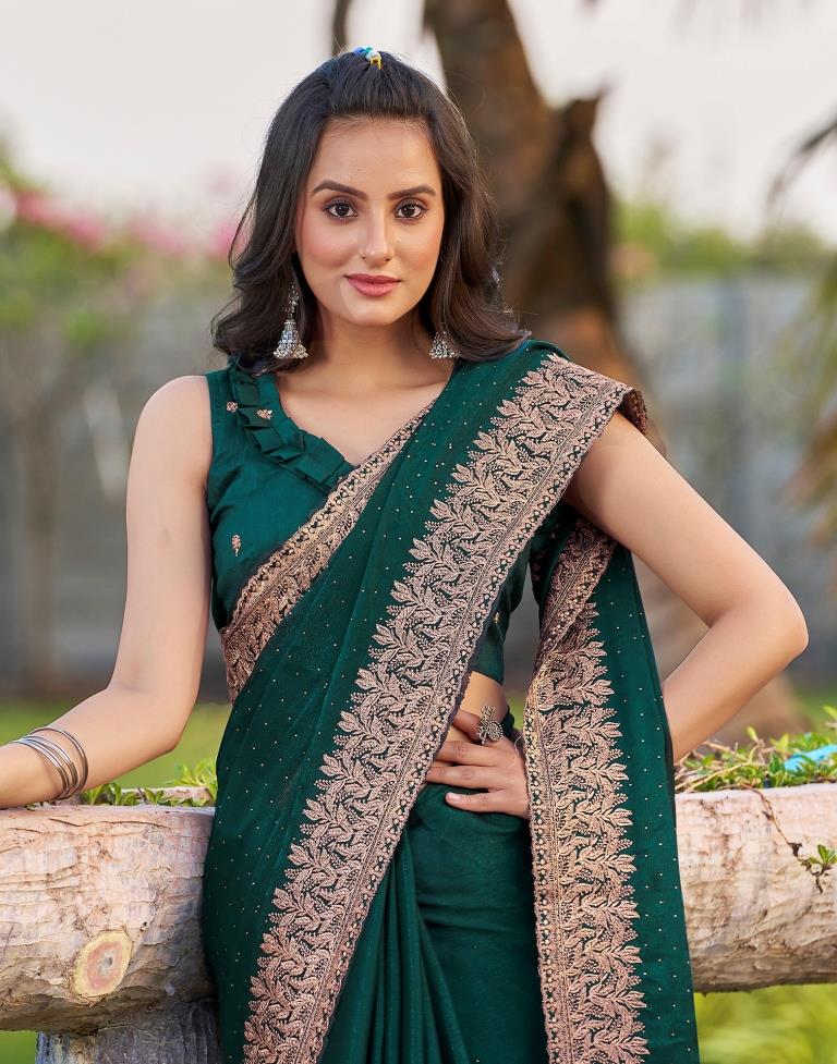 Rama Green Chiffon Embroidery Saree
