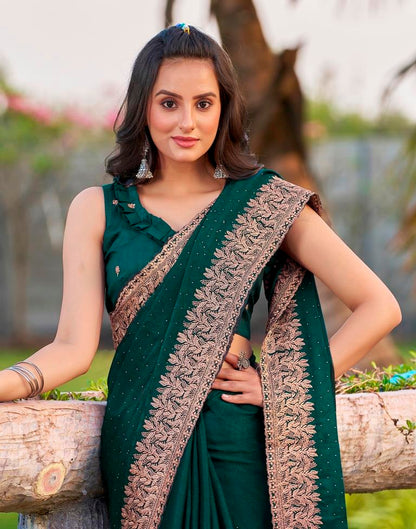 Rama Green Chiffon Embroidery Saree