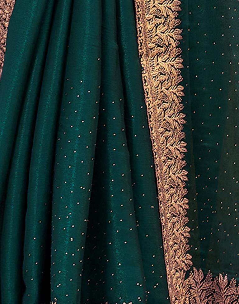 Rama Green Chiffon Embroidery Saree