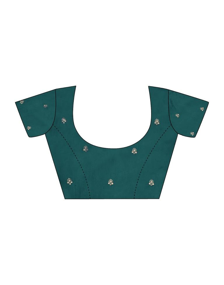 Rama Green Chiffon Embroidery Saree