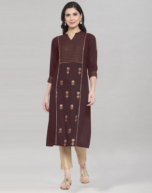 Winesh Maroon Printed Kurti | Leemboodi