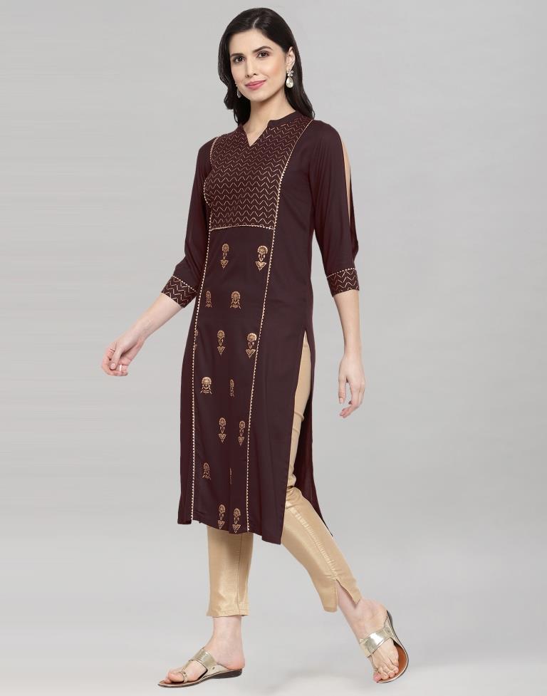 Winesh Maroon Printed Kurti | Leemboodi