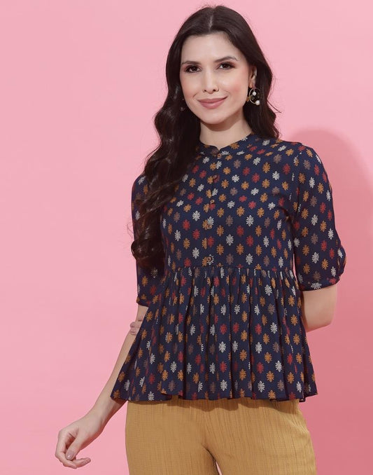 Dark Navy Gathered Top | Leemboodi