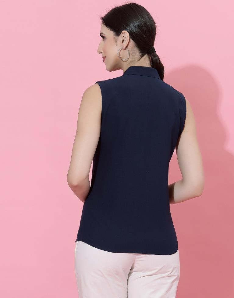 Navy Blue Sleeveless Shirt | Leemboodi