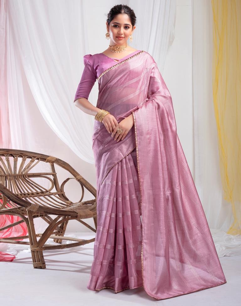 Dull Pink Silk Plain Saree
