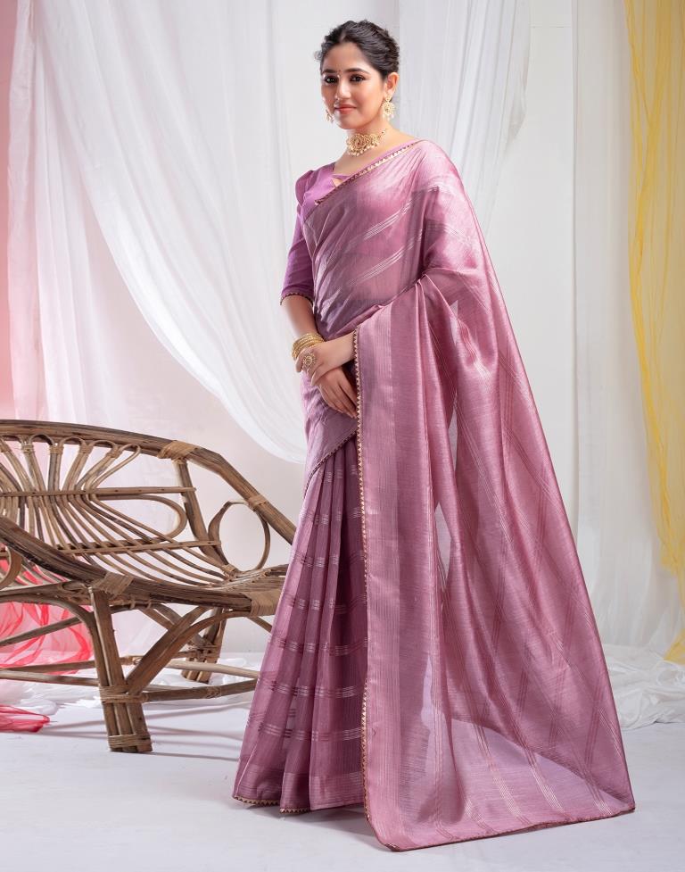 Dull Pink Silk Plain Saree