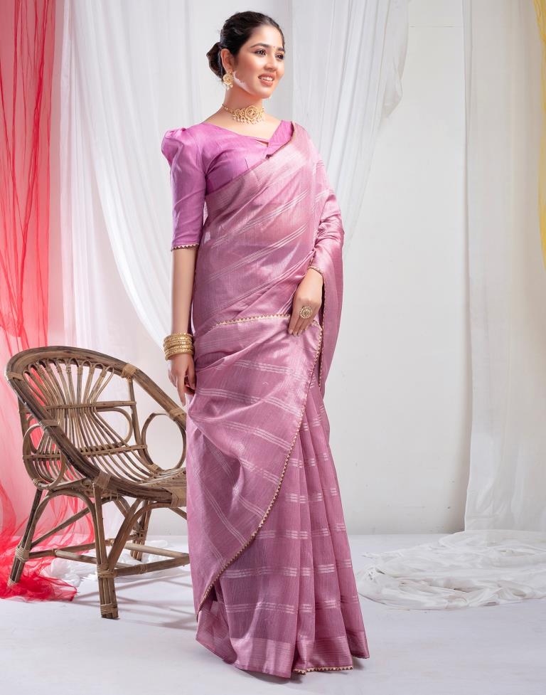 Dull Pink Silk Plain Saree