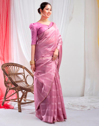 Dull Pink Silk Plain Saree