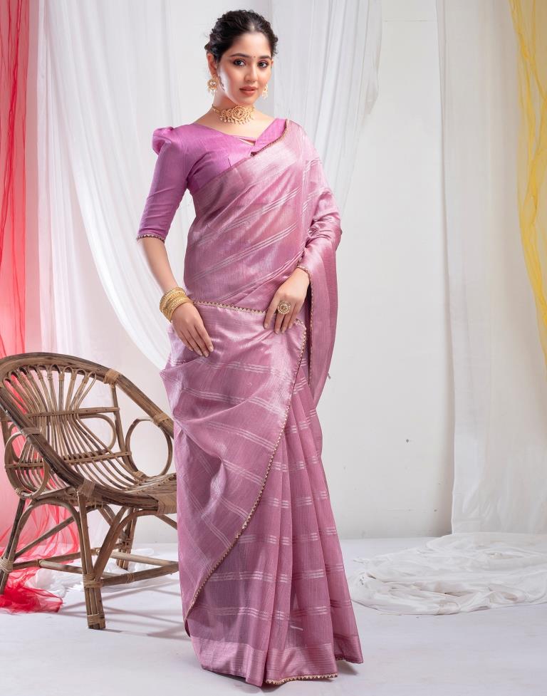Dull Pink Silk Plain Saree