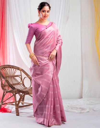 Dull Pink Silk Plain Saree