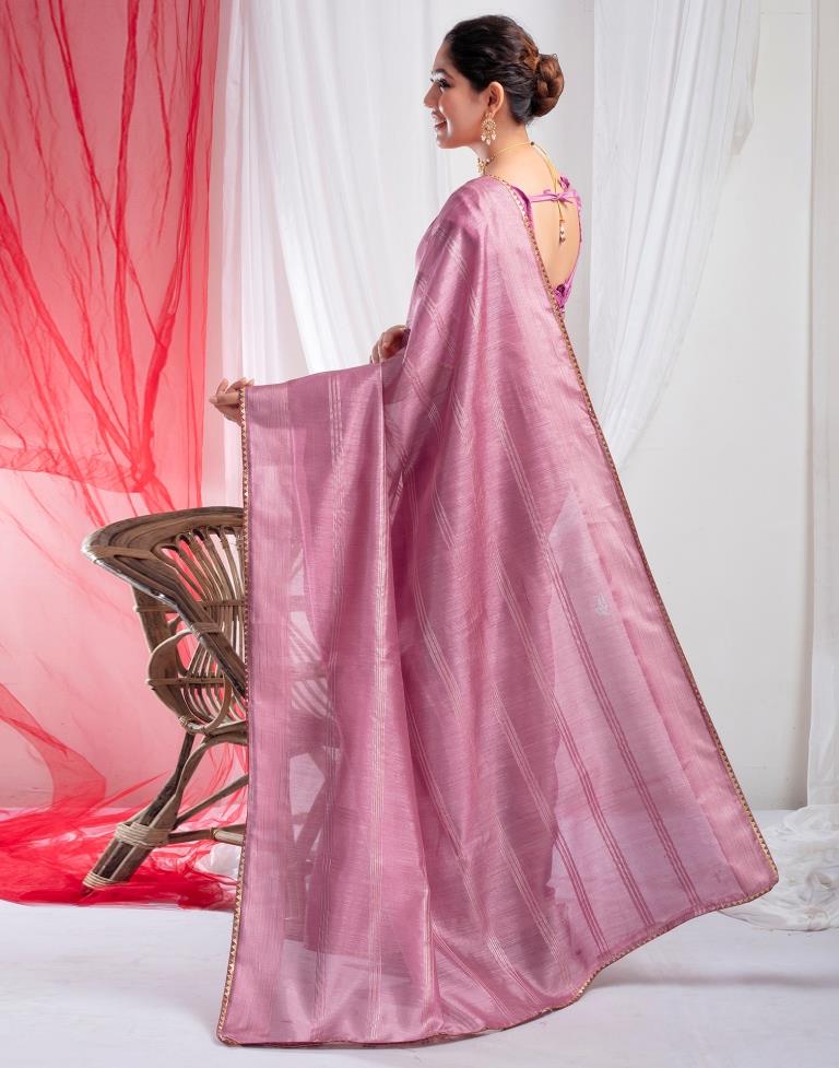 Dull Pink Silk Plain Saree
