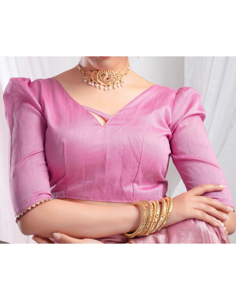 Dull Pink Silk Plain Saree