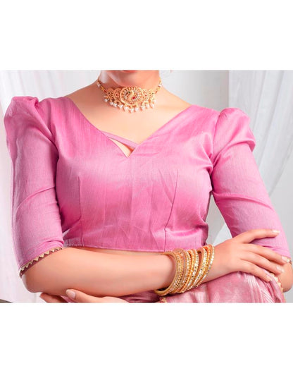 Dull Pink Silk Plain Saree