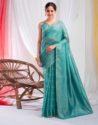 Dull Blue Silk Plain Saree