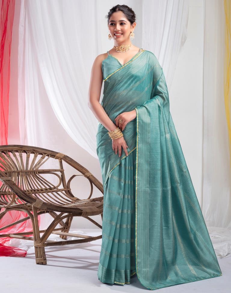Dull Blue Silk Plain Saree