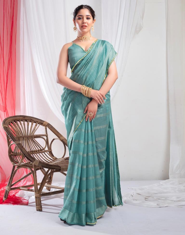 Dull Blue Silk Plain Saree