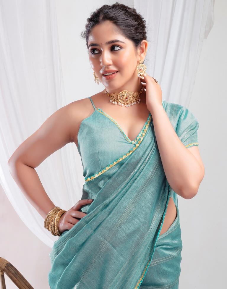 Dull Blue Silk Plain Saree