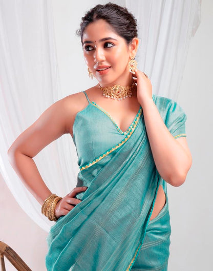 Dull Blue Silk Plain Saree